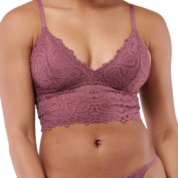 Gilly Hicks NWT Plum Lace Padded Adjustable Straps Long Line Bralette Bra Size L - Picture 1 of 13